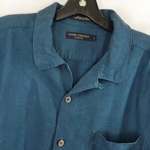 Daniel Cremieux Classics Silk Linen Shirt Men's Large Blue Short Sleeve Button